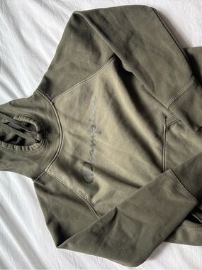 Champion Olive Hooded Pullover with Script Logo